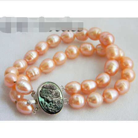 

2Strands 8'' 10.5MM Pink Rice Freshwater Pearl Bracelet @^Noble style Natural Fine jewe SHIPPING new >>free shipping