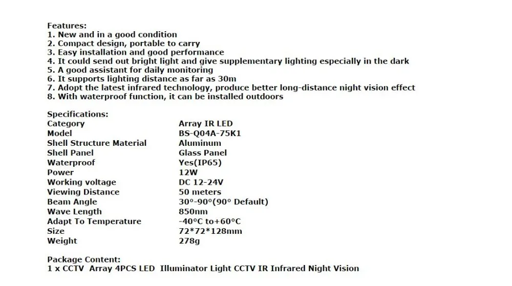 8 Array CCTV LED Illuminator IR 60m Infrared Vision Light Lamp 90 Degree Wide Angle for IP POE Camera 