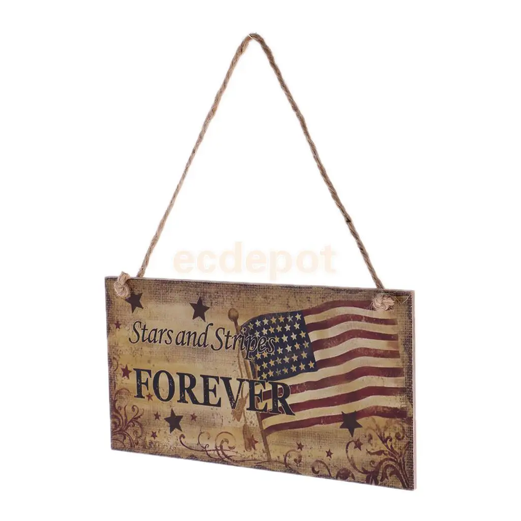 

American USA Patriotic Wooden Hanging Plaque Sign-Stars and Stripes FOREVER