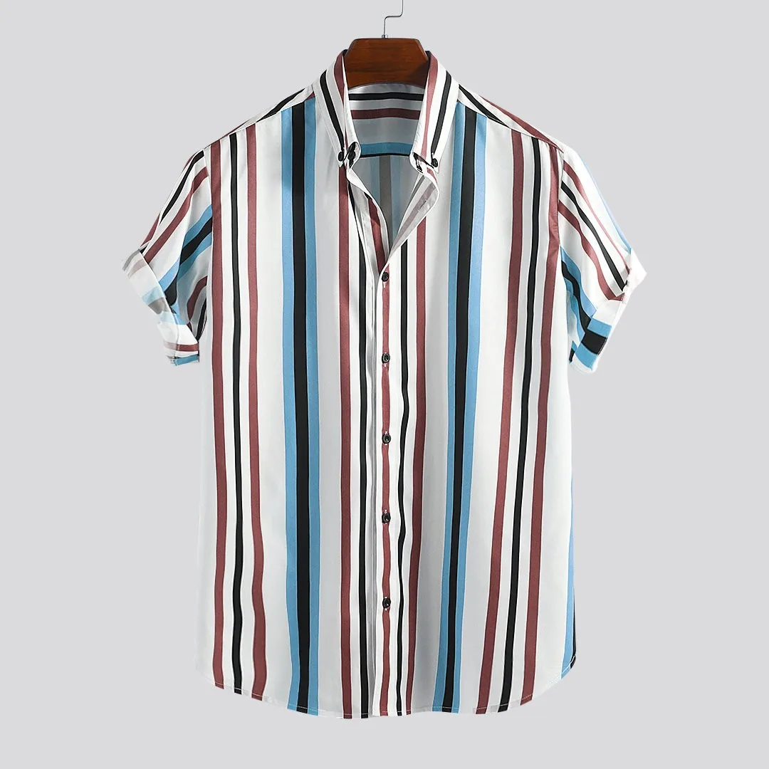 Mens tops Breathable Striped shirts Turn Down Collar Short Sleeve Loose Casual summer fashion Shirts new arrivals#G8