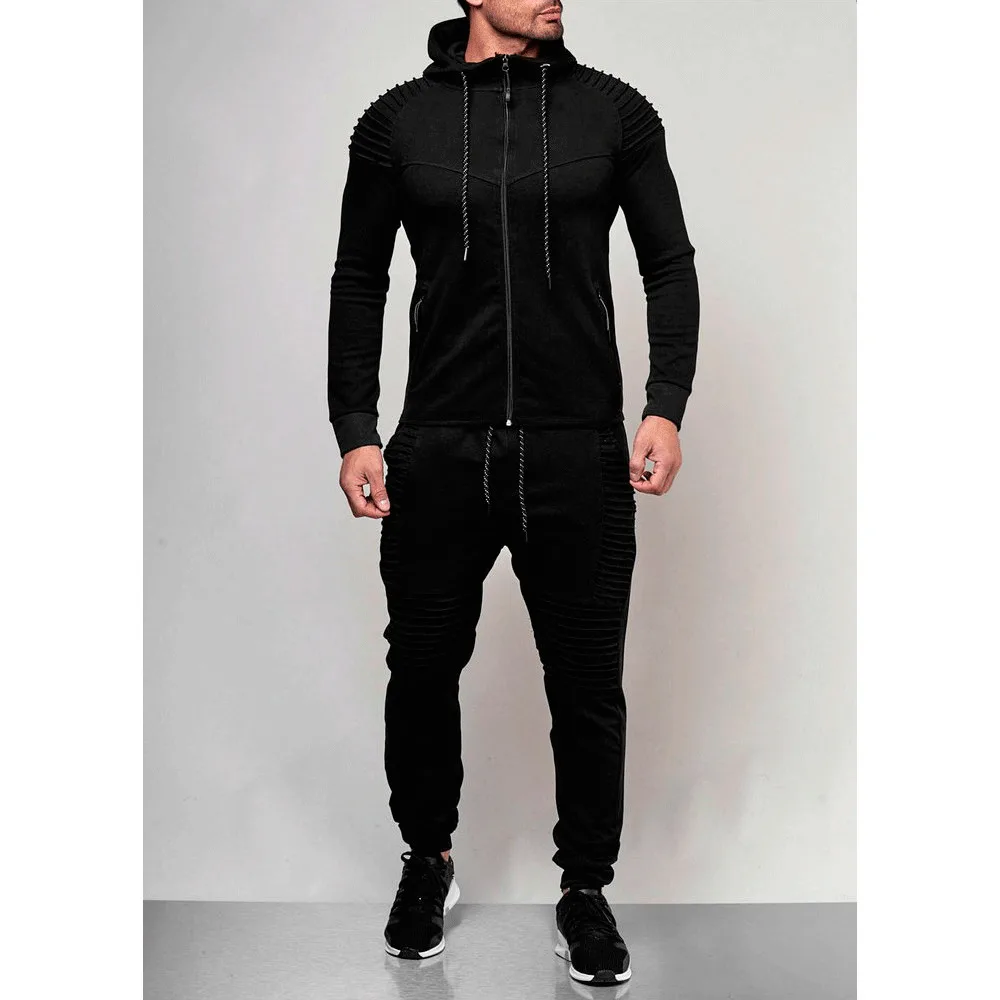 Men Sports Hoodies Tracksuit Clothing Set of Shirt + Pant Jogger