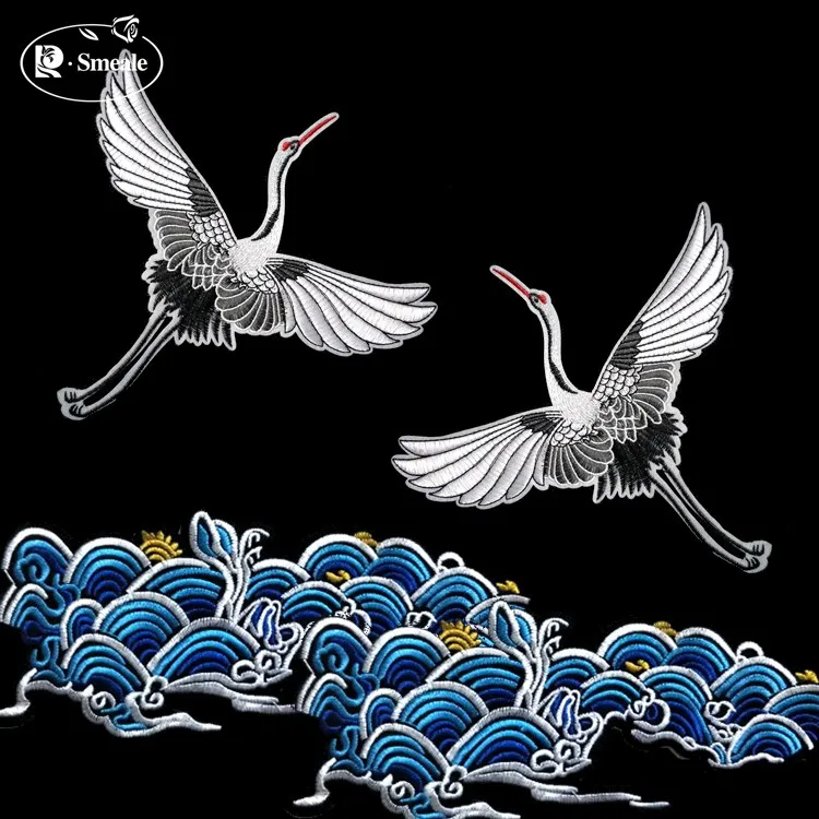 

2pieces Embroidery Cranes Waves Lace Patch Clothing Accessories RS1200