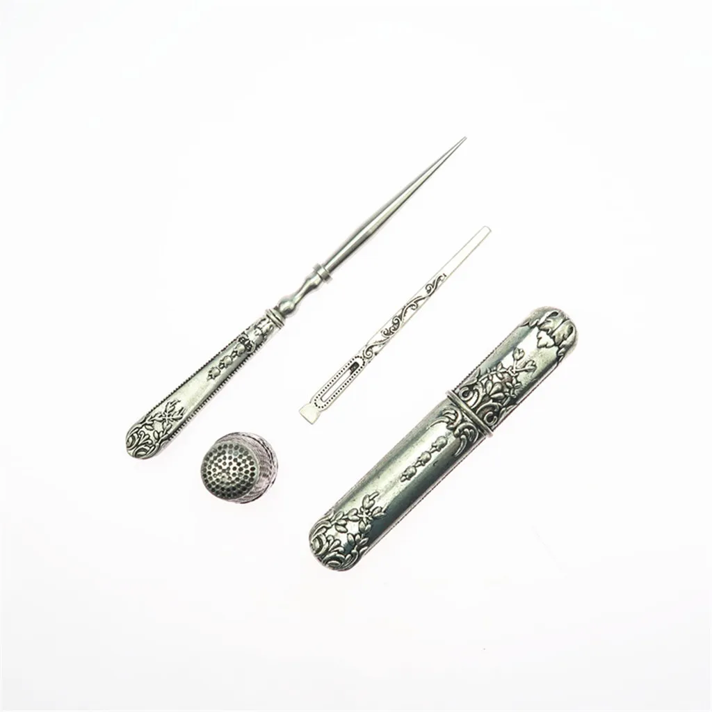 6pcs European Vintage Silver Embroidery Sewing Scissors Thimble Needle Case