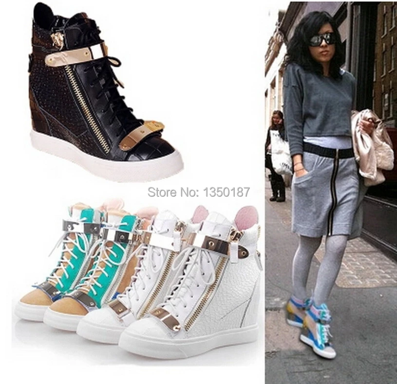 black and gold wedge sneakers