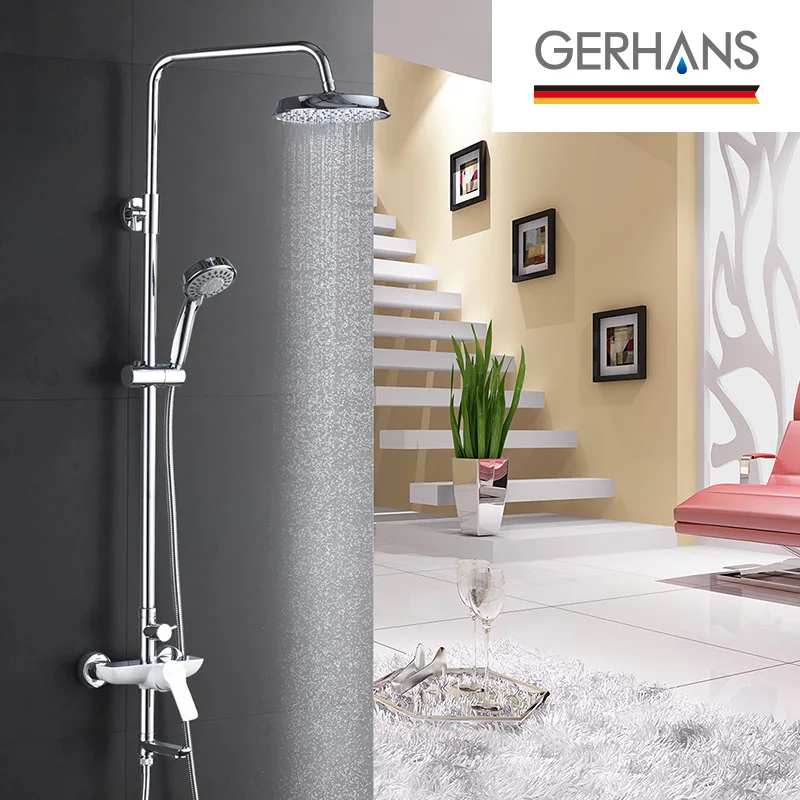

GERHANS Irismart Rain Mixer Shower Set Modern Bathroom Mixer Large Shower Head Elegant White Three Way Valve Shower K19015
