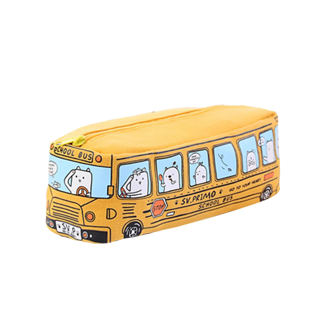 Kawaii Penccute чехол-карандаш для школьного автобуса, Большая вместительная Холщовая Сумка-карандаш для автомобиля, принадлежности, сумка на молнии, тканевый мешочек для карандашей