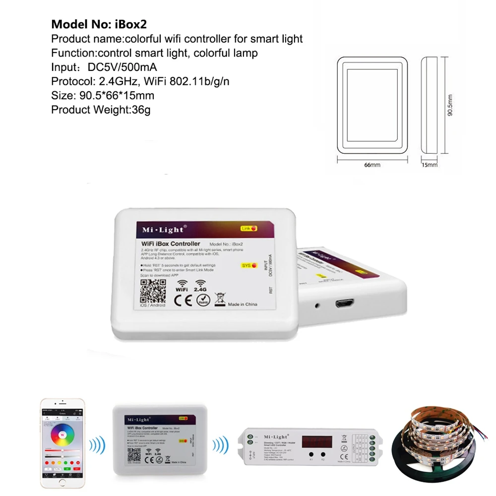 Mi светильник FUT090 пульт дистанционного управления 2,4G Wifi Ibox1/2 управления LS1 умный светодиодный контроллер для RGB/RGBW/RGBWW светодиодный светильник DC12-24V