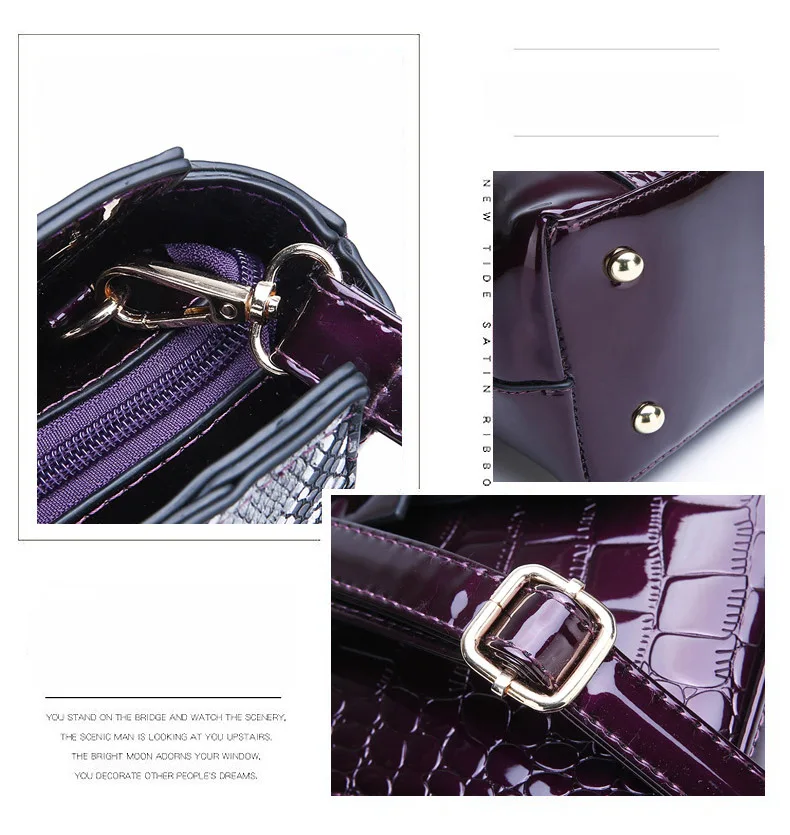 Women's Luxury Alligator Patent Leather Handbag Luxury Crocodile Women Tote Red Black Purple Snakeskin New Designer Shoulder Bag (13)
