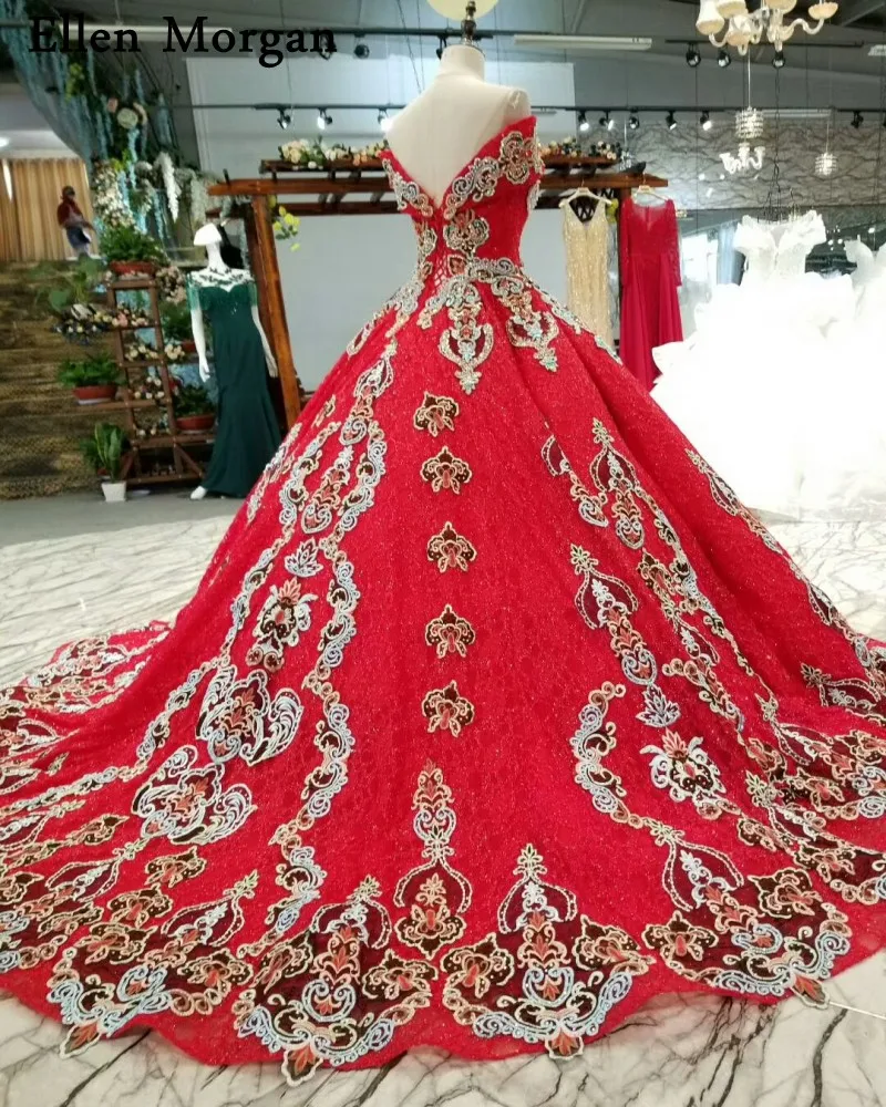 Элегантное Красное Кружевное бальное платье, свадебные платья,, Vestido De Noiva, с открытыми плечами, корсет, расшитый бисером узор, принцесса, сексуальные свадебные платья