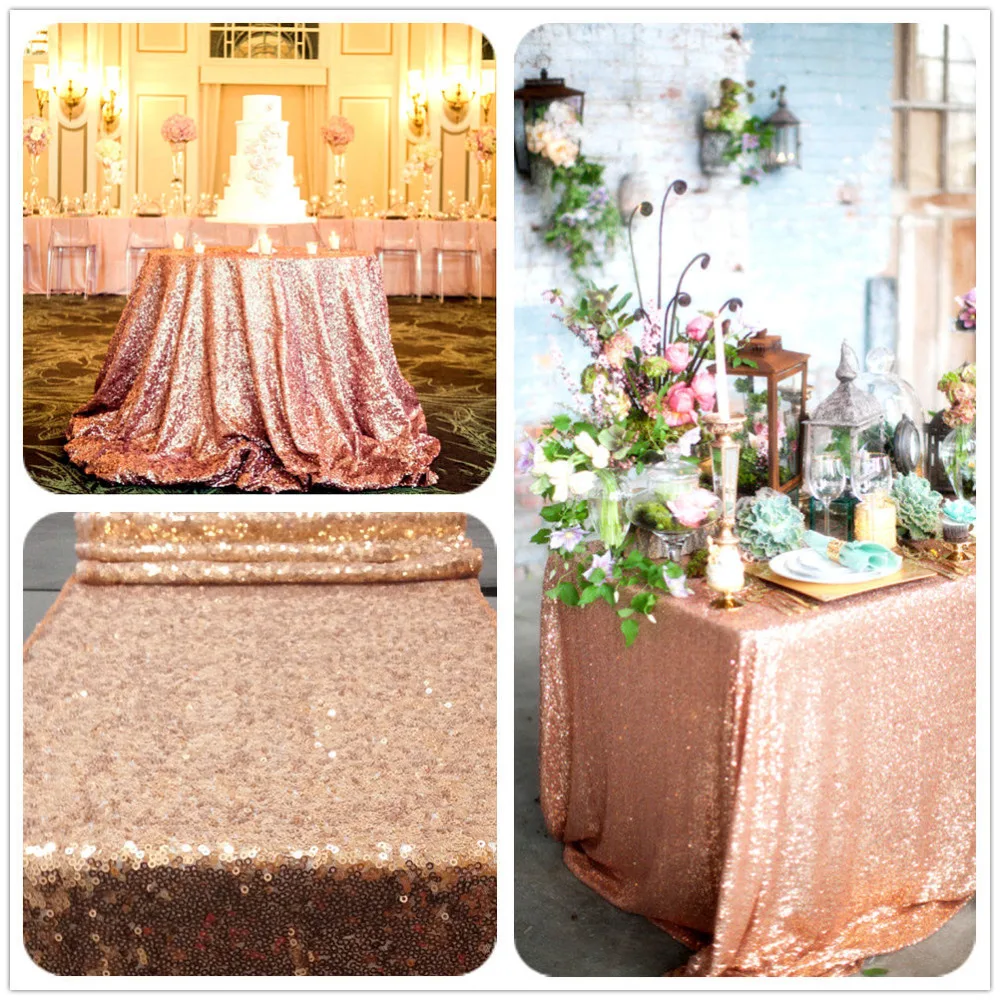 Rose Gold Sequin Table Cloth Shimmer Sparkly Overlays Tablecloths for Wedding 48 x72
