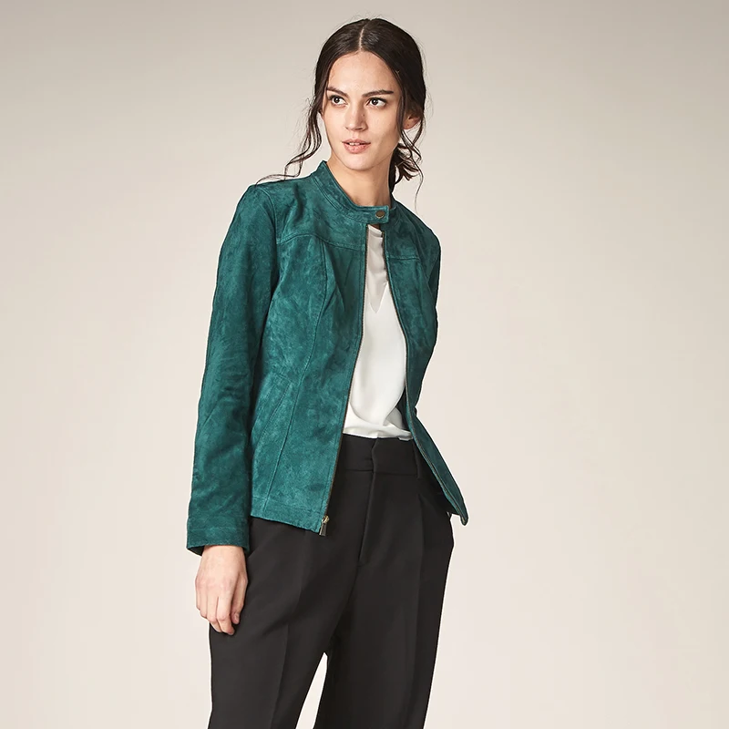 ESCALIER Autumn Women Genuine Leather Jackets Casual Pigskin Plus Size Outerwear Green Long Sleeve Women Basic jacket Coats