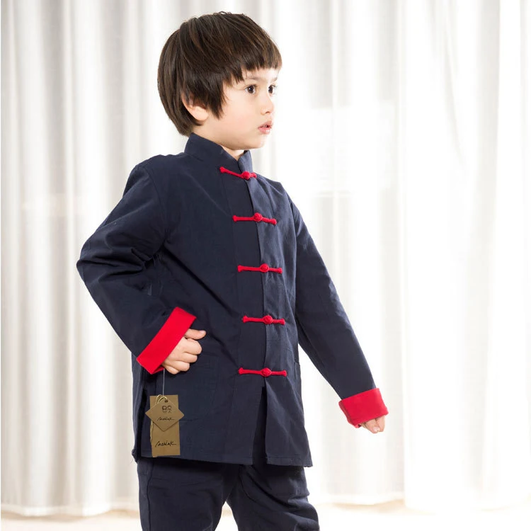 ActhInK Дети Весна Китайский Hanfu тонкое пальто для мальчиков со вставками льняная рубашка с длинным рукавом и цветами в стиле пэчворк для детей; производительность верхняя одежда, ZC026