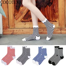 Трендовые уличные модные женские носки в стиле Харадзюку креативные хлопковые носки с черно-белыми квадратами цветные носки с мультяшными рисунками