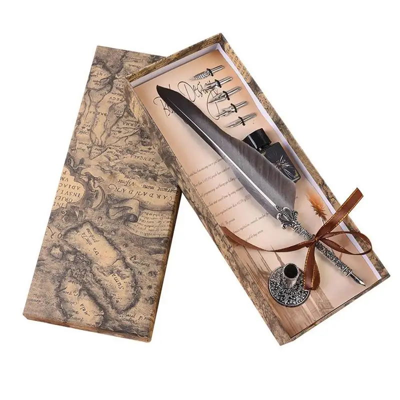 

0.5mm 1set English Soft Calligraphy Feather Dip Pen Writing Ink Stationery Set Gift Box Teacher's Day Gift New Fountain Pen