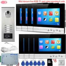Video Intercom With Recording 7Inch Color Screen UI Display + 8GB TF Card Video door phone RFID Access Outdoor Camera 8 Buttons