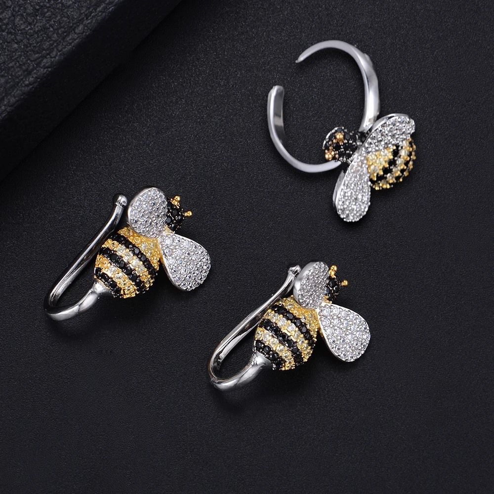 

Personality Multicolor Insects Bees Earrings and Ring Jewelry Set For Women Wedding Engagement