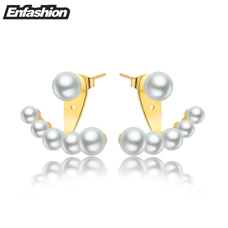 Enfashion Imitation Pearl Stud Earrings Rose Gold Color Ear Jacket Enfashion Imitation Pearl Stud Earrings Rose Gold Color Ear Jacket Stainless Steel For Women Earing Jewelry Whole In From