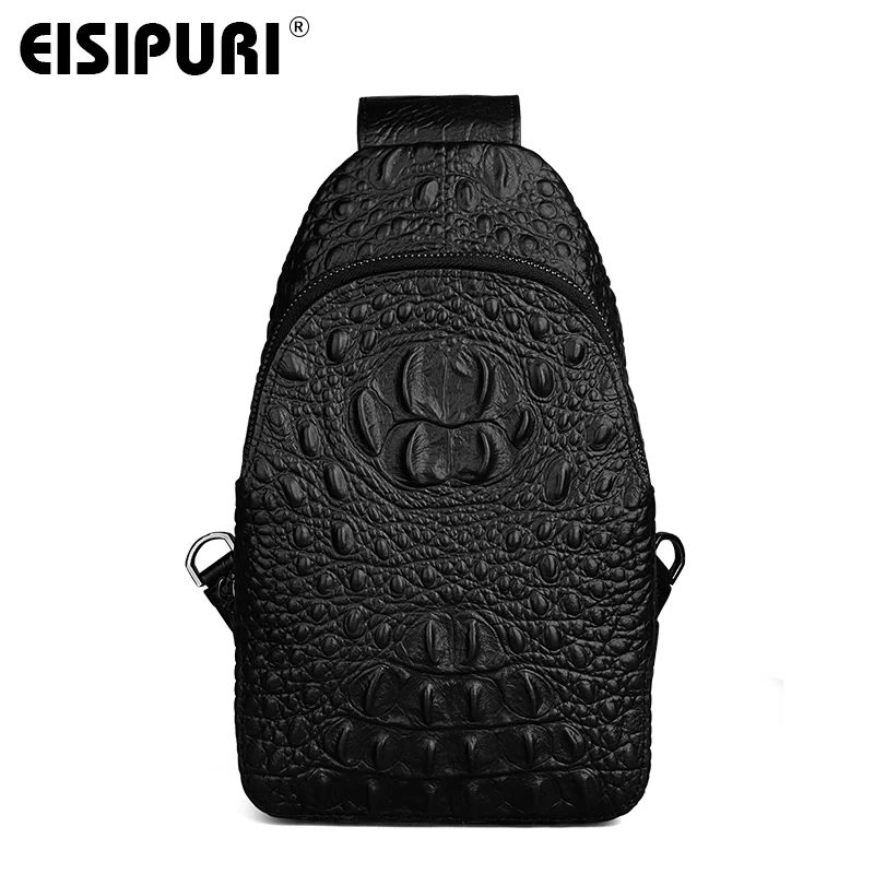 

EISIPURI new arrival genuine leather men messenger bags famous brand crocodile Pattern Male chest bag business men shoulder bag