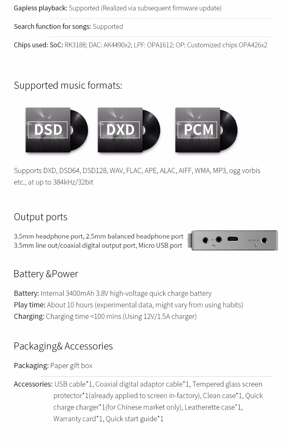 Fiio X5 3-го поколения на базе Android мастерское качество воспроизведения без потерь портативный музыкальный плеер 3400 мАч литий-полимерный кожаный чехол для аккумулятора