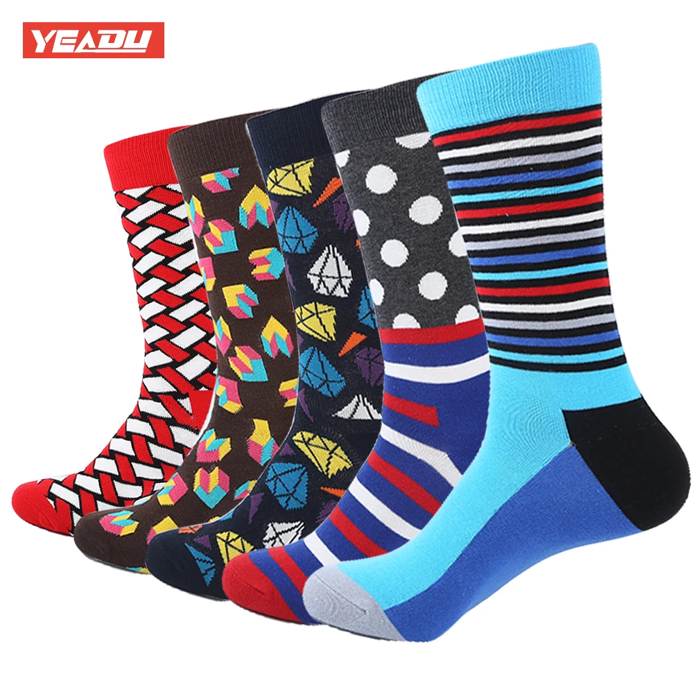 YEADU, 5 пара/лот, цветные забавные носки, мужские хлопковые носки, новинка, рисунок, популярные, Harajuku, длинные носки, вязанные, гольфы, свадебный подарок - Цвет: SYM606