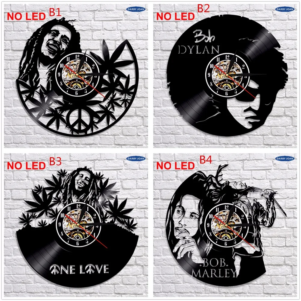 Bob Marley One Love For Reggae Lover Vinyl Clock Led Light Vintage LP Record Handmade Gift Decorative Silhouette Lamp