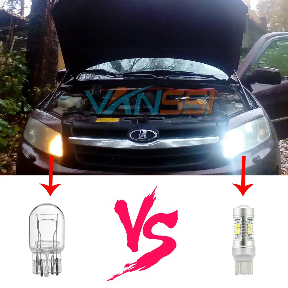 VANSSI 2 шт. светодиодный 20 W21/5 Вт 7443 Светодиодная лампа для LADA Vesta Granta Kalina передние DRL