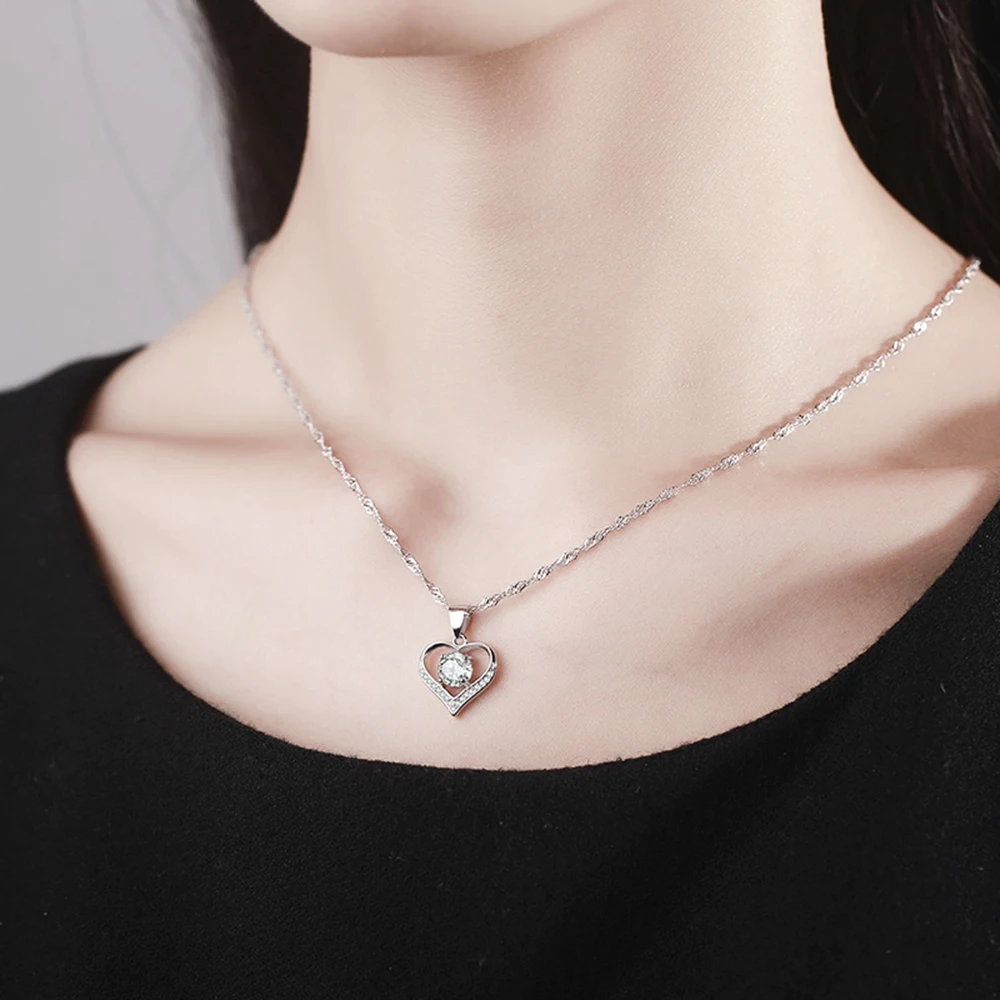 Настоящее серебро 925 проба ожерелье s для женщин сердце кулон ожерелье s мать любовь вода-цепочка «Волна» ожерелье женские ювелирные изделия подарок