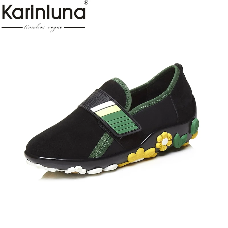 

KARINLUNA Fashion Kid Suede Black Flowers Women Shoes Woman Leisure Slip On Breathable Flats Loafers Shoes Women