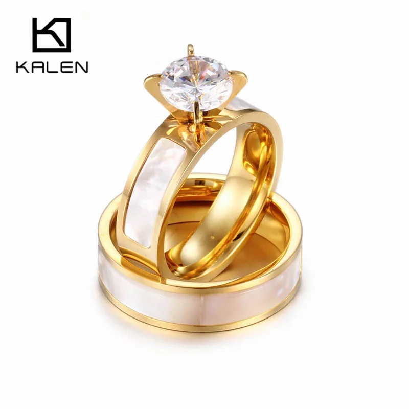 Kalen,, парные кольца для женщин, золотой цвет, нержавеющая сталь и оболочка, обручальные кольца, модные аксессуары для влюбленных
