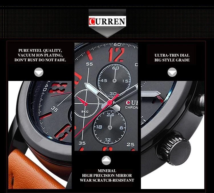 Топ люксовый бренд CURREN 8192 Мужские часы с кожаным ремешком кварцевые часы мужские повседневные спортивные Прямая Мужские часы Relogio Masculino
