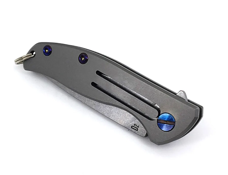 Tactical Pocket Folding Knife D2 Blade Mini Survival Hunting Knives Outdoor Camping Multi Tools Titanium Handle & Key Buckle