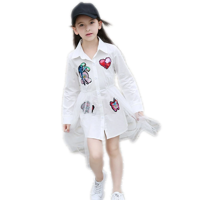 

2018 Summer Blouse Dress Loose Net Yarn Shirt Teen Girls Dresses Sunscreen Shirt Teenagers Dresses Size 4 to 12 Y Children Q172