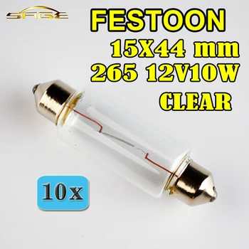 

flytop 10 PCS Clear Glass FESTOON 15x44 mm 265 15*43mm 12V10W SV8.5 Auto Interior Lamp Car Incandescent Instrument Bulb
