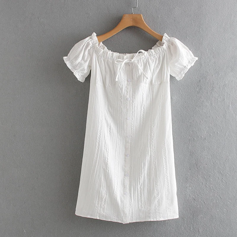Women's Clothing Dress 2019 Lace-up Short-Sleeved Slash Neck Dress Ms Summer Street Sexy Slim Fit Temperament Clothing