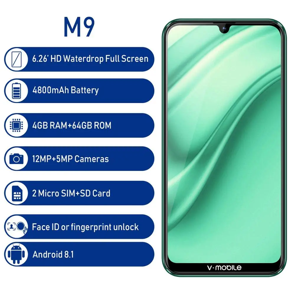 TEENO Vmobile M9 мобильный телефон Android 8 1 4 Гб + 64 6 26 &quotэкран капли celular 4G отпечаток пальца