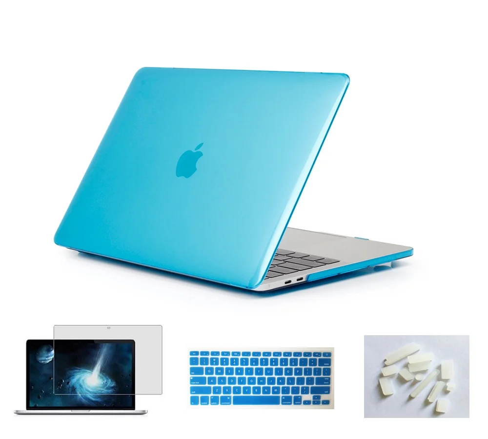 Прорезиненный Жесткий чехол с клавиатурой+ Защитная пленка для экрана+ Пылезащитная заглушка для Apple Macbook Pro 13/15 Air 13/11 дюймов 1" 13,3" 15,4" - Цвет: Sky Blue