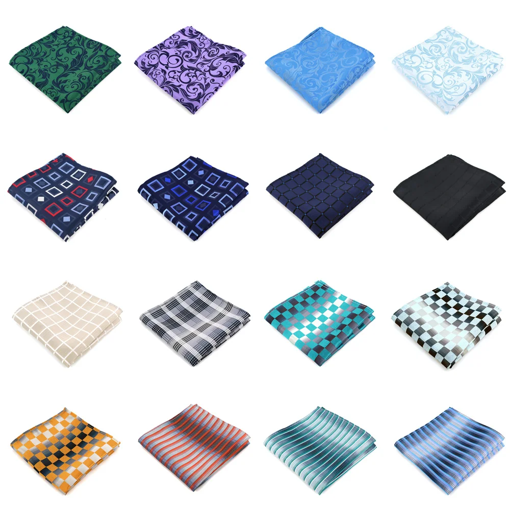 

New Mens 100% Silk Handkerchiefs Plaids Stripes Man Pocket Squares For Suits Jackets Wedding Party Business Fashion Gift