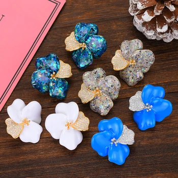 

GODKI 40MM Begonia Flowers Design Fashion Popular Luxury Iregular Geometry Earring Full Cubic Zirconia Pave Earring