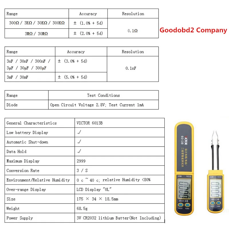 VC6013B RC SMD умный мультиметр Цифровой измеритель емкости Пинцет ЖК-дисплей