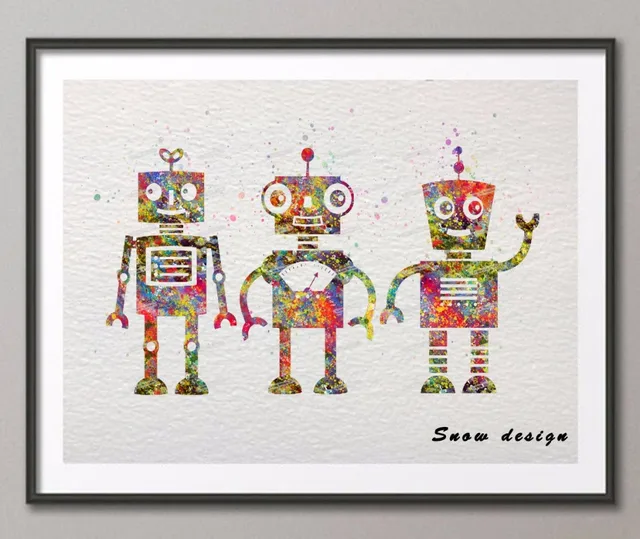 Original Watercolor Robot Wall Art Canvas Painting Nursery Poster Original Watercolor Robot Wall Art Canvas Painting Nursery Poster Print Pictures Kids Room Home Decoration