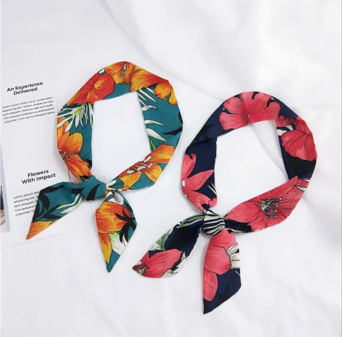 

50CM Square Scarf Hair Tie Band For Business Party Women Elegant Small Vintage Skinny Retro Head Neck Silk Satin Scarf Present
