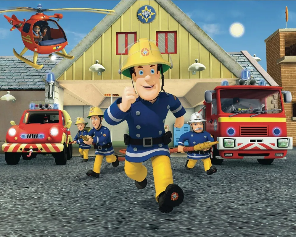 

Firefighter Cartoon Machines Trucks Helicopter backdrop polyester or Vinyl cloth High quality Computer print wall background