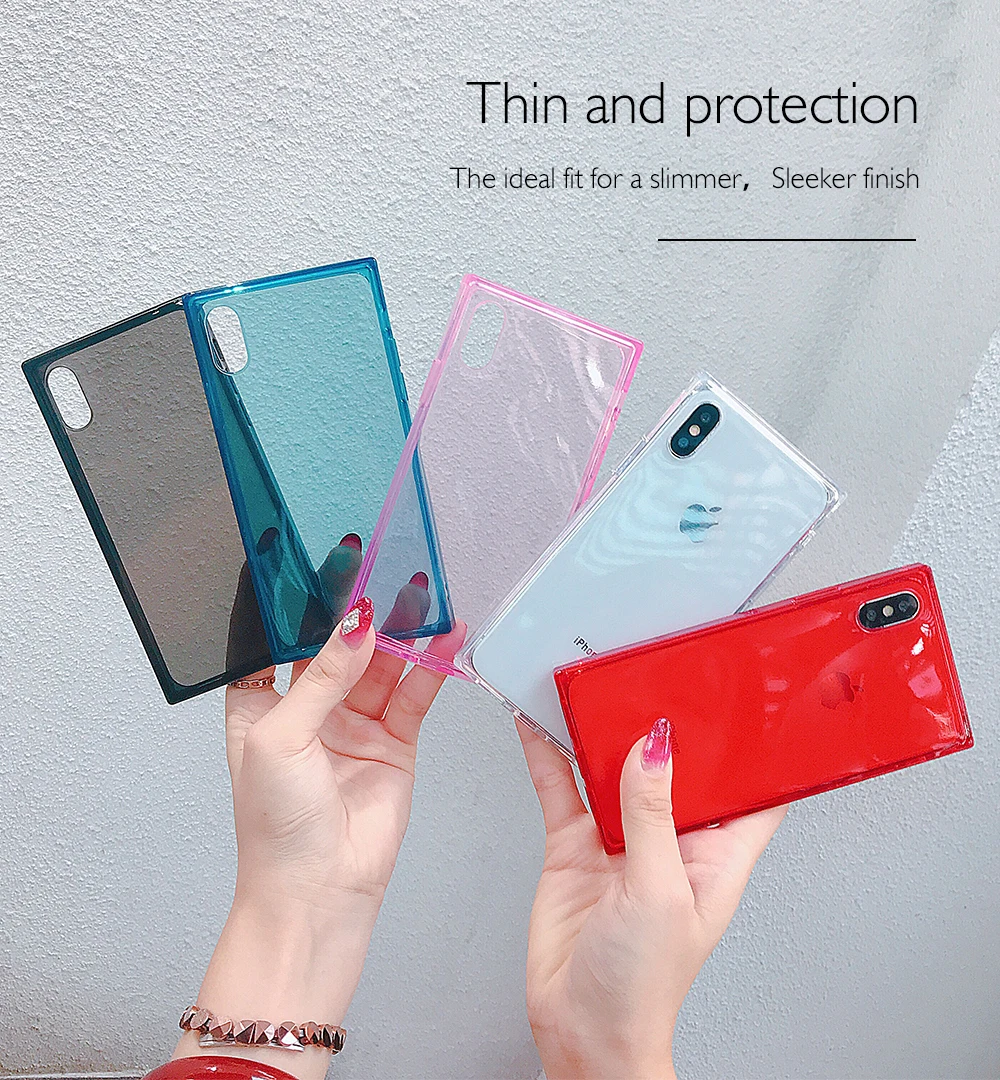 Ascromy For iPhone XS Case Square Luxury Transparent Silicone TPU Cover Case For iPhone X 7 Plus 8 6 S 6S Cute Coque Accessories (1)