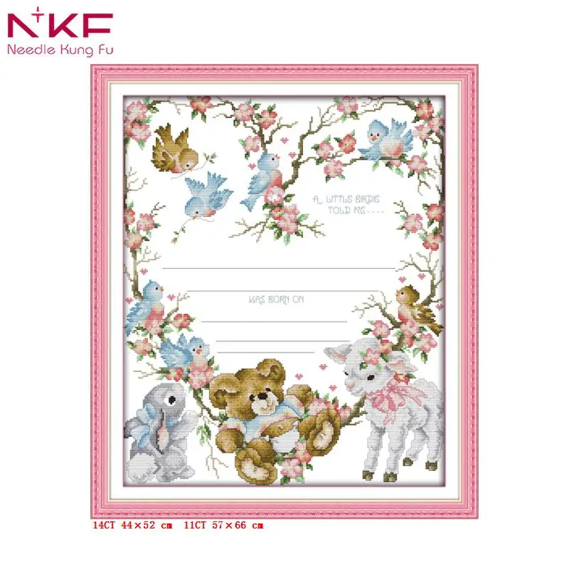 

NKF Baby birth record chinese counted printed pattern cross stitch diy kits embroidery needlework sets Baby room decor dmc14ct