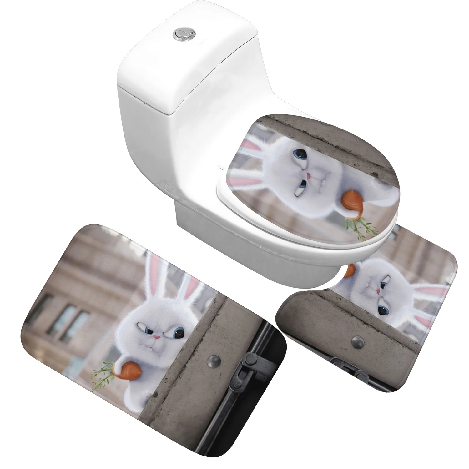 

Creative Cartoon Bath Mat Set Toilet Cover Flannel Non-slip Absorbent Bath Carpet Door Entrance Non-slip Floor Mat Bathroom Rug