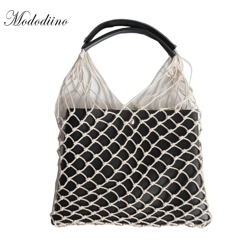 

Mododiino Knitting String Women's Bag Casual Handmade Bag Female Hollow Net Woven Shoulder Bags High Quality Travel Bags DNV0804