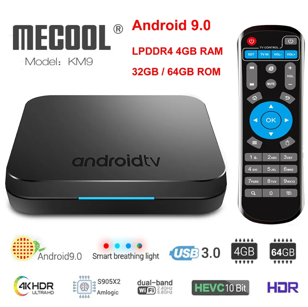 

KM9 Android 9.0 Smart TV BOX Amlogic S905X2 LPDDR4 4GB RAM 64GB ROM USB3.0 2.4G/5G Dual WIFI BT4.1 3D 4K HDR IPTV Set Top Box