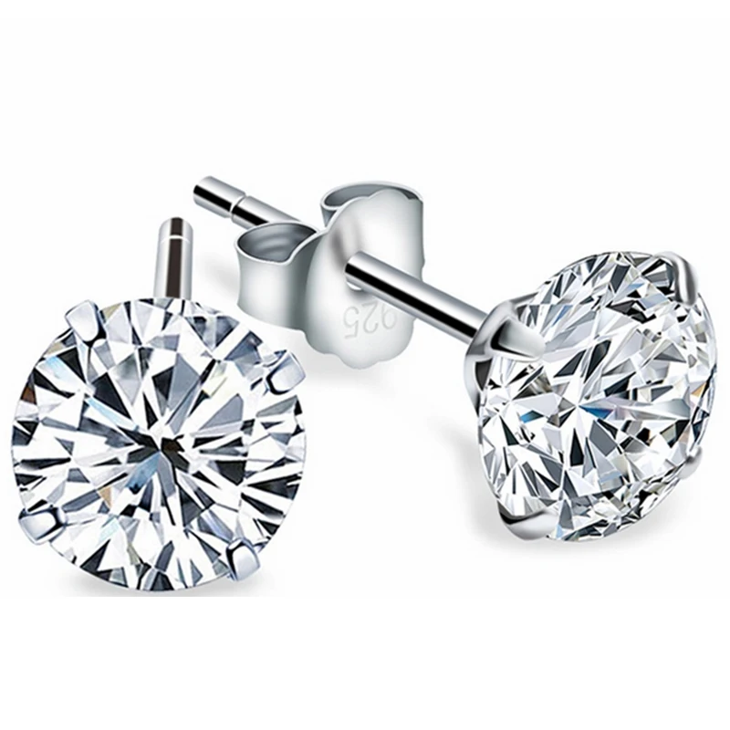 LEKANI Настоящее серебро 925 пробы серьги гвоздики с 6 мм кристаллами от Swarovski шпильки