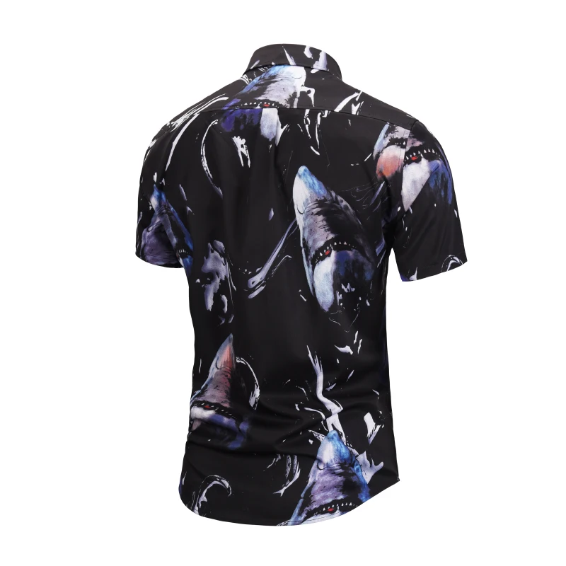 2019 New Mens Shirt Camisa Hawaiian Summer Printed Men Shirts Shark Random Slim Fit Short Sleeved 3
