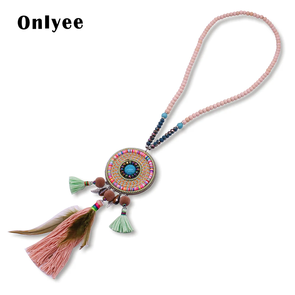 

New necklace bohemian handmade beaded tassel statement necklace fashion wooden beads long necklace women jewelry gift